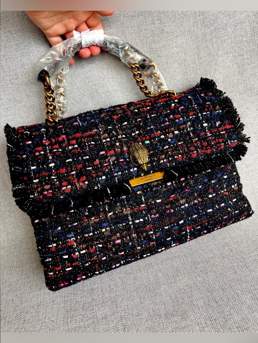 Kurt Geiger Kensington lurex sequined Tweed Large convertible bag black, navy